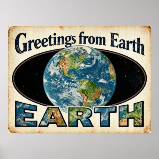 Grüße von Earth Retro SciFi Poster (Vorne)