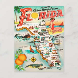 Grüße von Florida Map Vintage Travel Postkarte