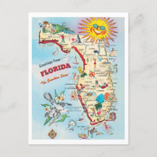 Grüße von Florida Vintage Attractions Map Postkarte