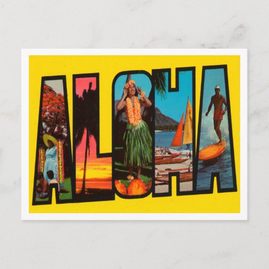 Grüße von Hawaii, Aloha Vintage Travel Postkarte (Vorderseite)