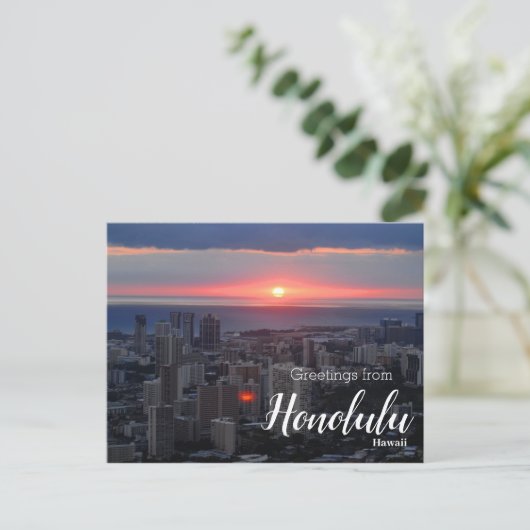 Grüße von Honolulu Hawaii Sunset Postcard Postkarte (Stehend Vorderseite)