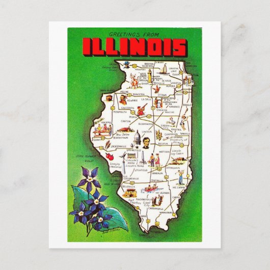 Grüße von Illinois Vintag Map Postkarte (Vorderseite)