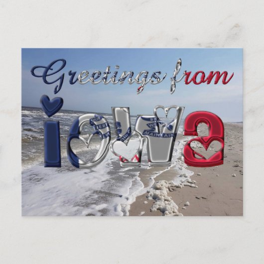 Grüße von Iowa State Flag Hearts USA Postkarte (Vorderseite)