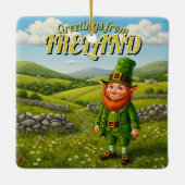 Grüße von Irland Leprechaun Keramikornament (Rückseite)