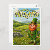Grüße von Irland Leprechaun Postkarte (Vorne/Hinten)