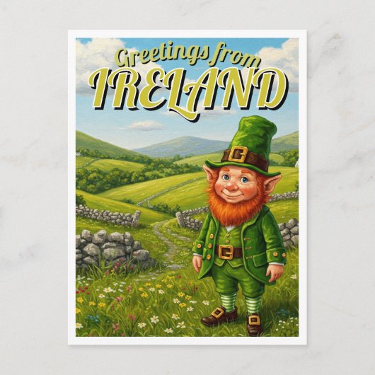 Grüße von Irland Leprechaun Postkarte (Vorderseite)