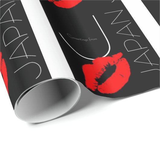 Grüße von Japan Red Lipstick Kiss Black Geschenkpapier (Rolleneckpunkt)