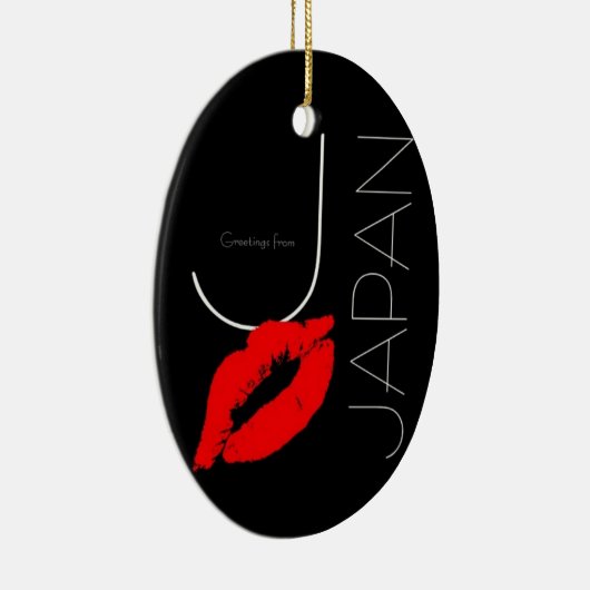 Grüße von Japan Red Lipstick Kiss Black Keramik Ornament (Rechts)
