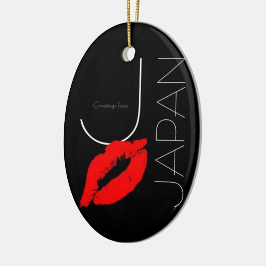 Grüße von Japan Red Lipstick Kiss Black Keramik Ornament (Links)