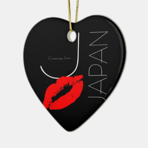 Grüße von Japan Red Lipstick Kiss Black Keramik Ornament