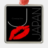 Grüße von Japan Red Lipstick Kiss Black Ornament Aus Metall (Vorne)