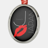 Grüße von Japan Red Lipstick Kiss Black Silbernes Ornament (Links)
