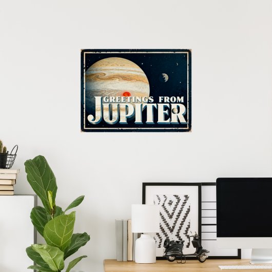 Grüße von Jupiter Retro Sci-Fi Poster (Heimbüro)