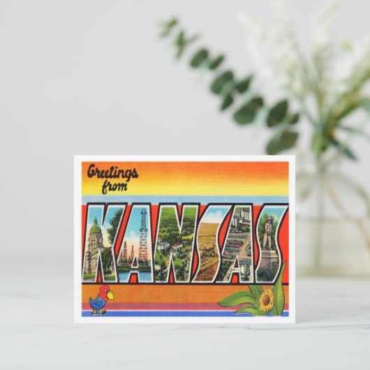 Grüße von Kansas Vintage Travel Postkarte (Stehend Vorderseite)