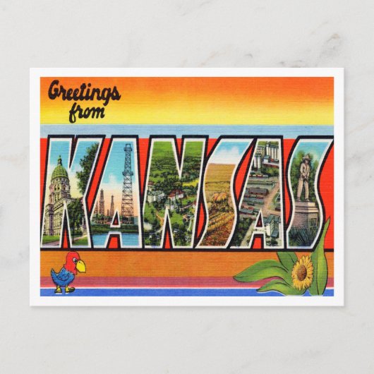 Grüße von Kansas Vintage Travel Postkarte (Vorderseite)