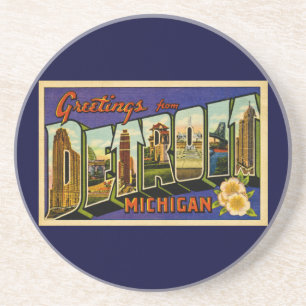 Grüße von Klassiker Detroits Michigan! Sandstein Untersetzer