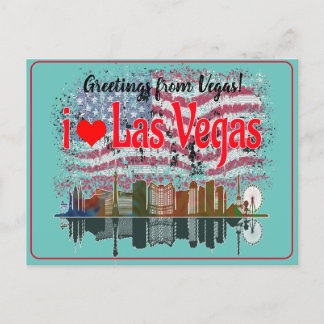 Grüße von Las Vegas Skyline American Flag Feiertagspostkarte