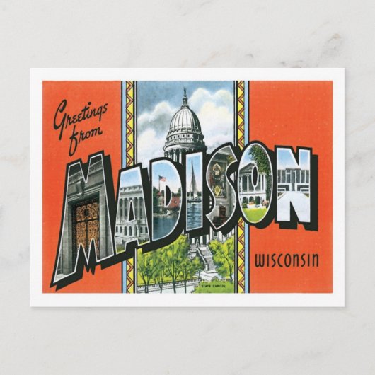 Grüße von Madison Wisconsin in US-Stadt Postkarte (Vorderseite)