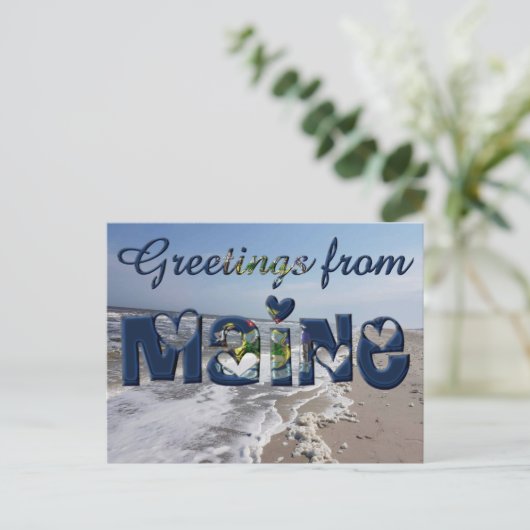 Grüße von Maine State Flag Hearts USA Postkarte (Stehend Vorderseite)