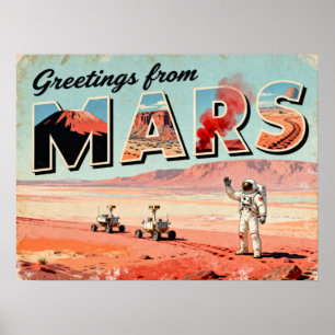 Grüße von Mars Retro SciFi Poster