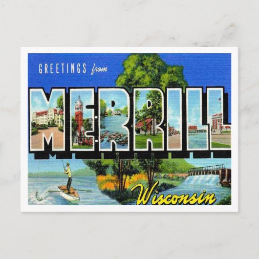 Grüße von Merrill, Wisconsin Vintage Travel Postkarte (Vorderseite)