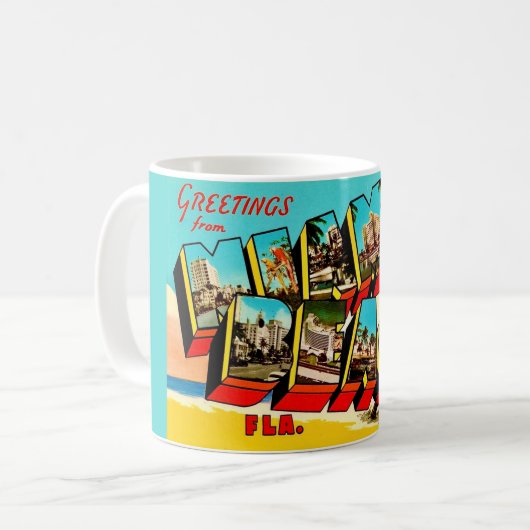Grüße von Miami Beach Postkarte Kaffeetasse (Vorderseite Links)