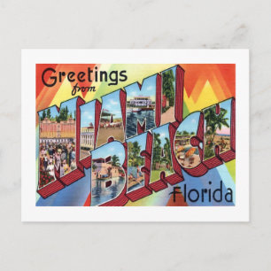 Grüße von Miami Beach Vintage Großer Buchstabe Postkarte