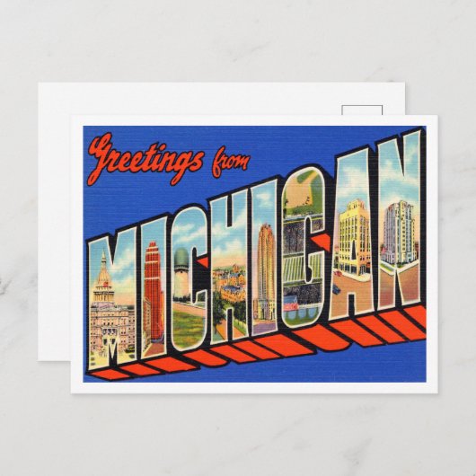 Grüße von Michigan Vintage Travel Postkarte (Vorne/Hinten)