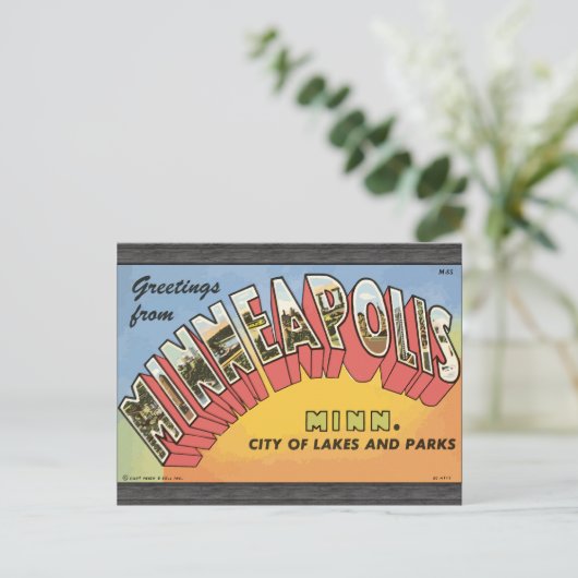 Grüße von Minneapolis Minn, Vintag Postkarte (Stehend Vorderseite)
