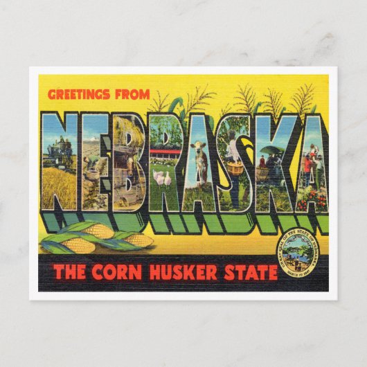 Grüße von Nebraska, Der Staat von Corn Nusker Postkarte (Vorderseite)