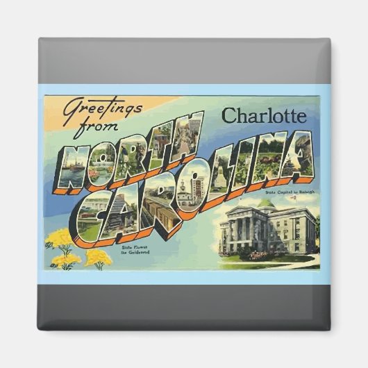 Grüße von North Carolina Charlotte, Vintag Magnet (Vorne)