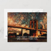 Grüße von NYC Starry Night Brooklyn Bridge Postkarte (Vorne/Hinten)