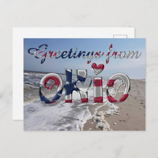 Grüße von Ohio State Flag Hearts USA Postkarte (Vorne/Hinten)