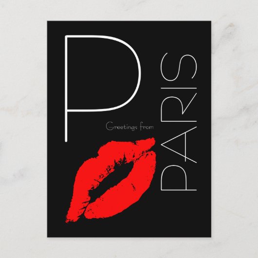Grüße von Paris Red Lipstick Kiss Black Postkarte (Vorderseite)