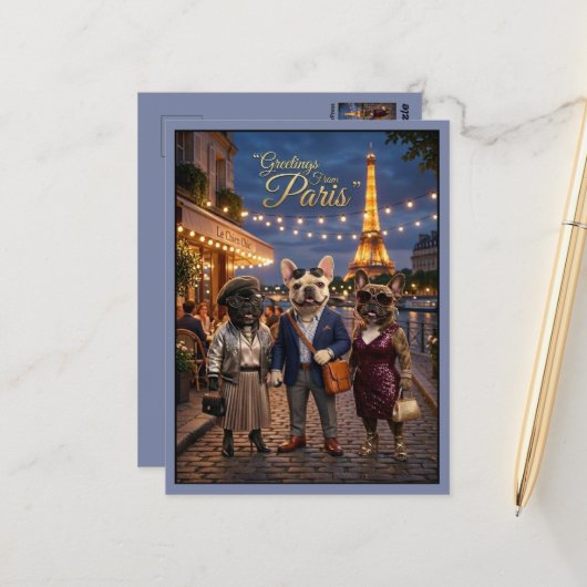 Grüße von Paris Travel Postkarte (Vorderseite/Rückseite Beispiel)