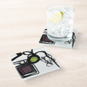 Grüße von Philydion: Abstrakt Schwarz & Weiß Glasuntersetzer (Schrägansicht)