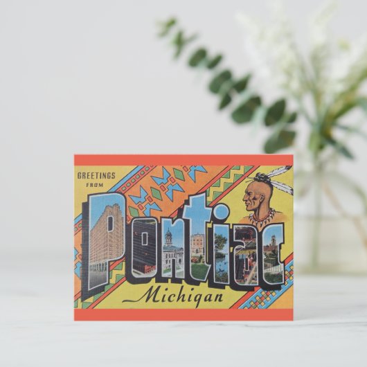 Grüße von Pontiac Michigan Postcard Postkarte (Stehend Vorderseite)