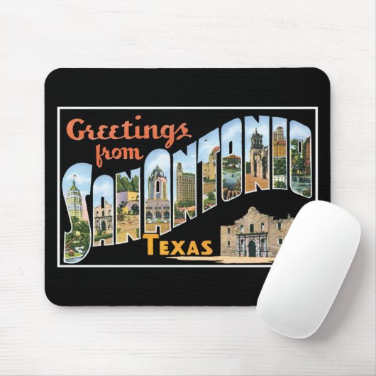 Grüße von San Antonio, Texas! Retro Postkarte Mousepad (Mit Mouse)