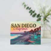 Grüße von San Diego Ca Watercolor Sunset 60er Postkarte (Stehend Vorderseite)