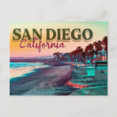 Grüße von San Diego Ca Watercolor Sunset 60er Postkarte (Vorderseite)