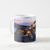 Grüße von Santorini Kaffeetasse (Vorderseite Links)
