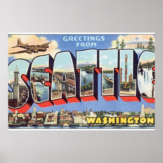 Grüße von Seattle Washington_Vintage Travel Poster (Vorne)