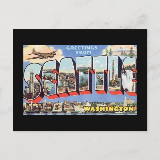 Grüße von Seattle Washington_Vintage Travel Postkarte (Vorderseite)