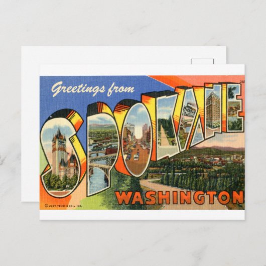 Grüße von Spokane Vintate Postcard Postkarte (Vorne/Hinten)