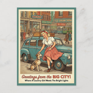 Grüße von The Big City Country Girl Retro Postkarte