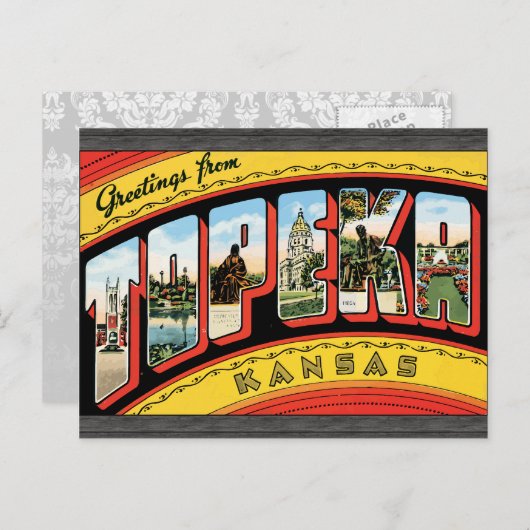Grüße von Topeka Kansas, Vintag Postkarte (Vorne/Hinten)
