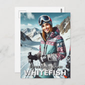 Grüße von Whitefish Montana Skier Travel Postkarte (Vorne/Hinten)