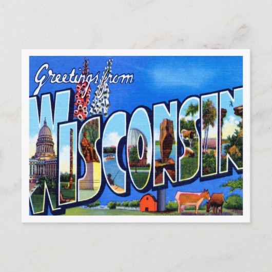 Grüße von Wisconsin Vintage Travel Postcard Postkarte (Vorderseite)