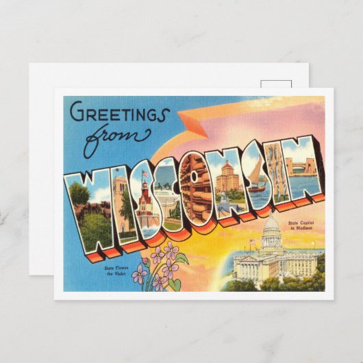 Grüße von Wisconsin Vintage Travel Postkarte (Vorne/Hinten)