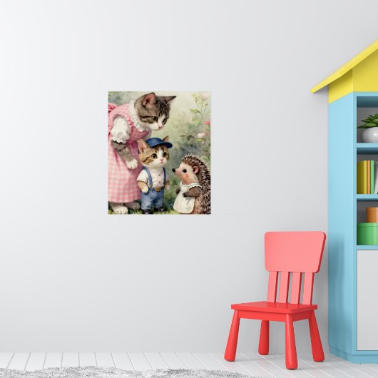 Grüße zum ersten Tag – Kätzchen & Igel Poster (Kinderzimmer 1)